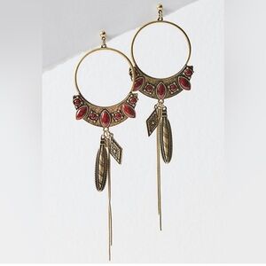 FREE PEOPLE NWT Winona hoop earrings -gold/red